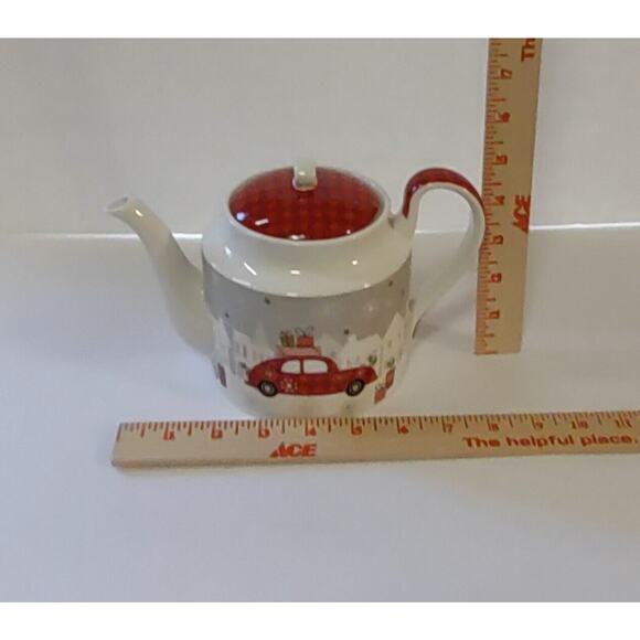 Stechcol Gracie China Red Plaid Red Car Christmas Teapot 4 Cup Dishwasher Safe - Picture 7 of 7
